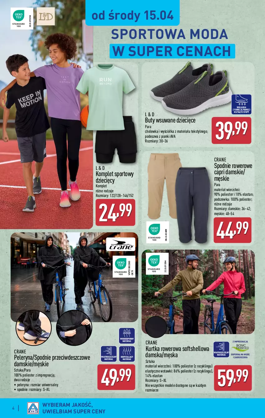 Gazetka promocyjna Aldi - Artykuły przemysłowe i tekstylia - ważna 15.04 do 18.04.2026 - strona 4 - produkty: Buty, Dzieci, Kurtka, Moda, Por, Rower, Spodnie, Sport