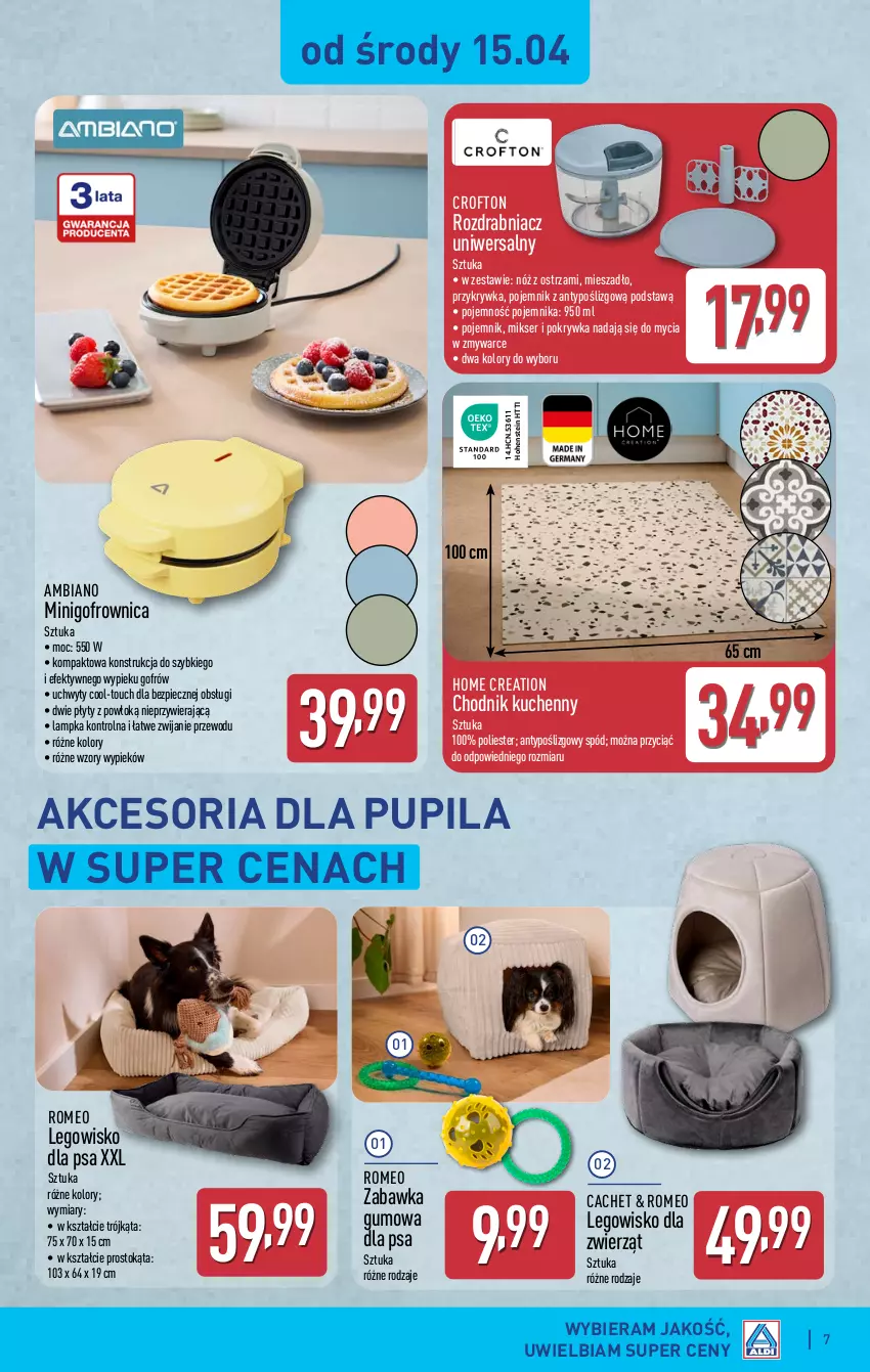 Gazetka promocyjna Aldi - Artykuły przemysłowe i tekstylia - ważna 15.04 do 18.04.2026 - strona 7 - produkty: Chodnik, Gofrownica, LEGO, Legowisko, Mieszadło, Mikser, Piec, Pojemnik, Rozdrabniacz, Ser, Uchwyty, Zabawka