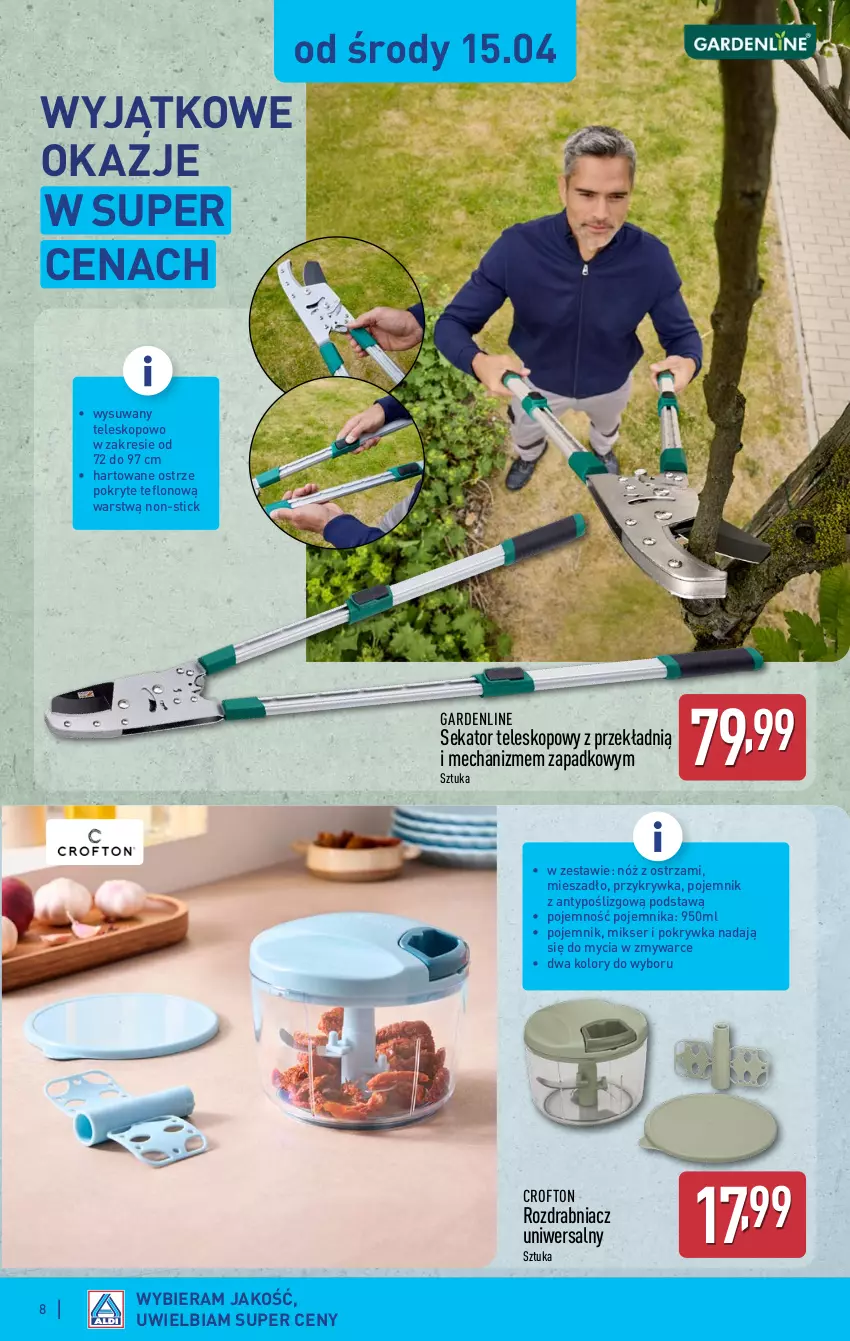 Gazetka promocyjna Aldi - Artykuły przemysłowe i tekstylia - ważna 15.04 do 18.04.2026 - strona 8 - produkty: Mieszadło, Mikser, Pojemnik, Rozdrabniacz, Sekator, Ser, Teleskop