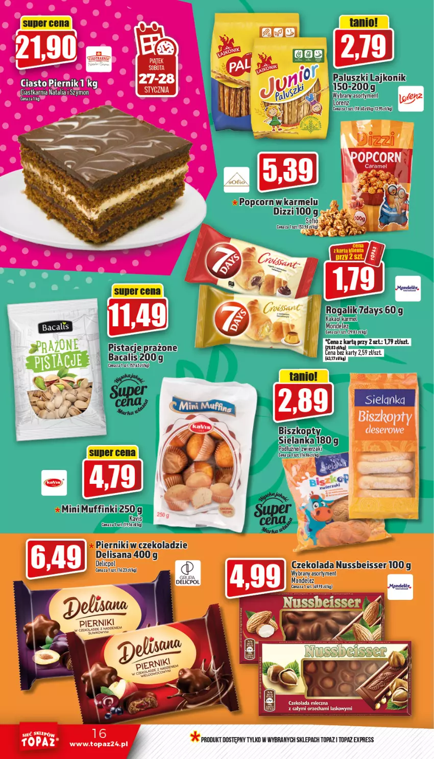 Gazetka promocyjna Topaz - Gazetka - ważna 26.01 do 01.02.2023 - strona 16 - produkty: Biszkopty, Ciastka, Czekolada, Gra, Isana, Muffinki, Piernik, Popcorn, Ser, Top