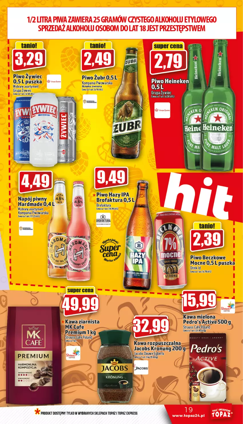 Gazetka promocyjna Topaz - Gazetka - ważna 26.01 do 01.02.2023 - strona 19 - produkty: Fa, Heineken, Jacobs, Kawa, Kawa mielona, Kawa rozpuszczalna, Piwo, Top