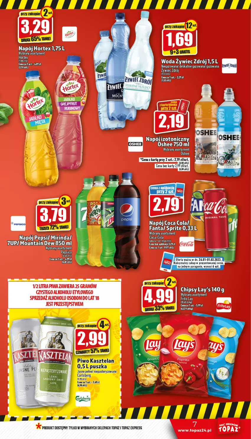 Gazetka promocyjna Topaz - Gazetka - ważna 26.01 do 01.02.2023 - strona 7 - produkty: Carlsberg, Kasztelan, Napój, Oshee, Piwo, Top