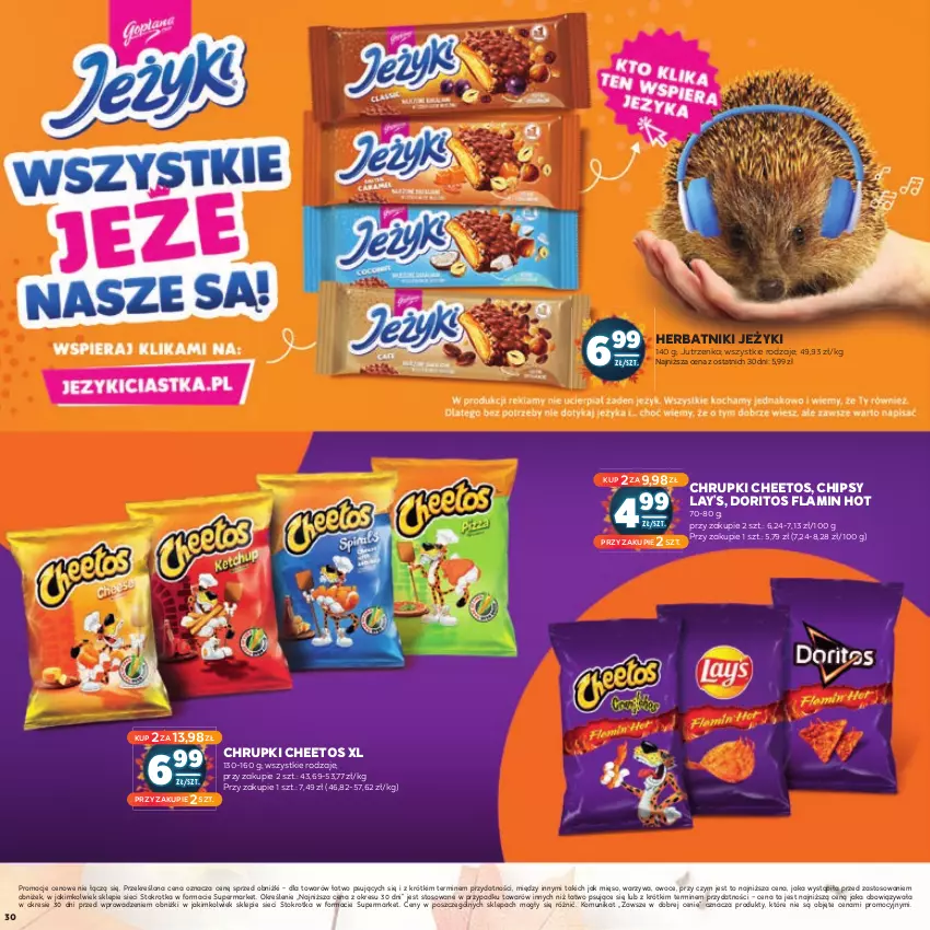 Gazetka promocyjna Stokrotka - Jesienne Inspiracje - ważna 17.10.2023 do 29.10.2024 - strona 30 - produkty: Cheetos, Chipsy, Chrupki, Herbatniki, Jeżyki, Jutrzenka, Mięso, Owoce, Warzywa