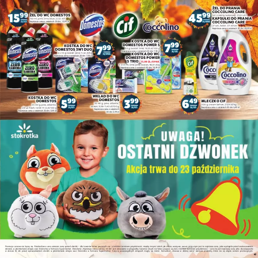 Gazetka promocyjna Stokrotka - Jesienne Inspiracje - ważna 17.10.2023 do 29.10.2024 - strona 47 - produkty: Cif, Coccolino, Domestos, Kapsułki do prania, Kostka do wc, Mięso, Mleczko, Owoce, Warzywa