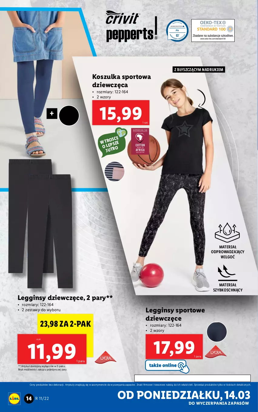 Gazetka promocyjna Lidl - GAZETKA - ważna 14.03 do 19.03.2022 - strona 14 - produkty: Gin, Kosz, Koszulka, Koszulka sportowa, Legginsy, LG, Por, Sport