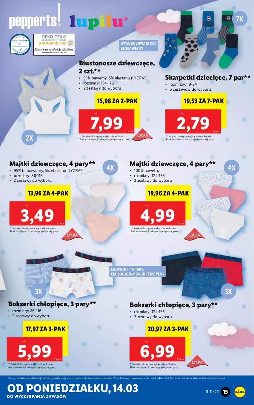 Gazetka promocyjna Lidl - GAZETKA - ważna 14.03 do 19.03.2022 - strona 15 - produkty: Biustonosz, Bokserki, Dzieci, Karp, Majtki, Ser, Skarpetki, Sok