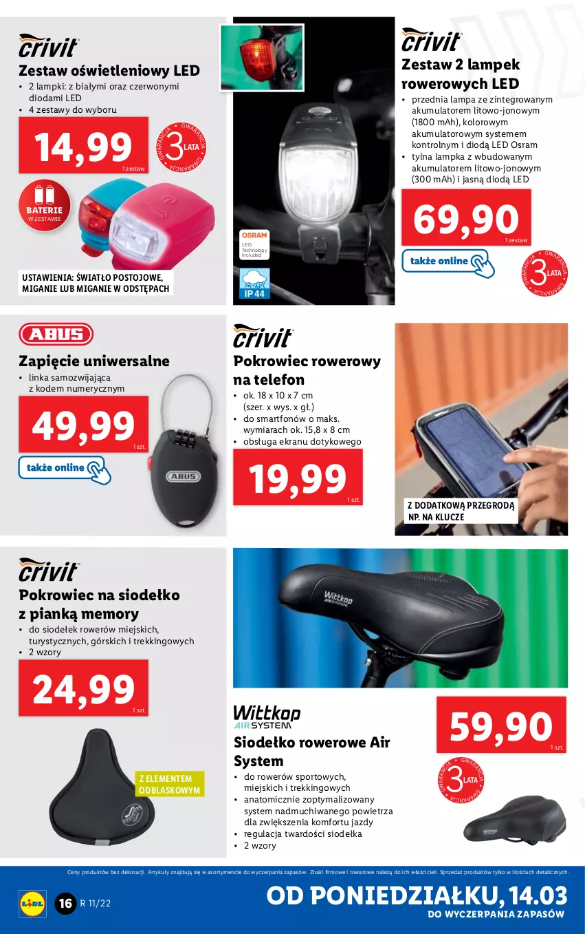 Gazetka promocyjna Lidl - GAZETKA - ważna 14.03 do 19.03.2022 - strona 16 - produkty: Akumulator, Atomic, Inka, Lampa, Pokrowiec, Por, Rower, Smartfon, Sport, Telefon