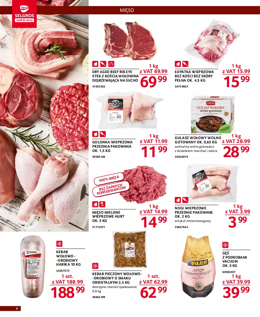 Gazetka promocyjna Selgros - Oferta gastronomiczna - ważna 27.12.2022 do 04.01.2023 - strona 4 - produkty: Golonka wieprzowa, Gulasz wołowy, Kebab, Mięso, Mięso mielone, Piec, Stek, Wołowina