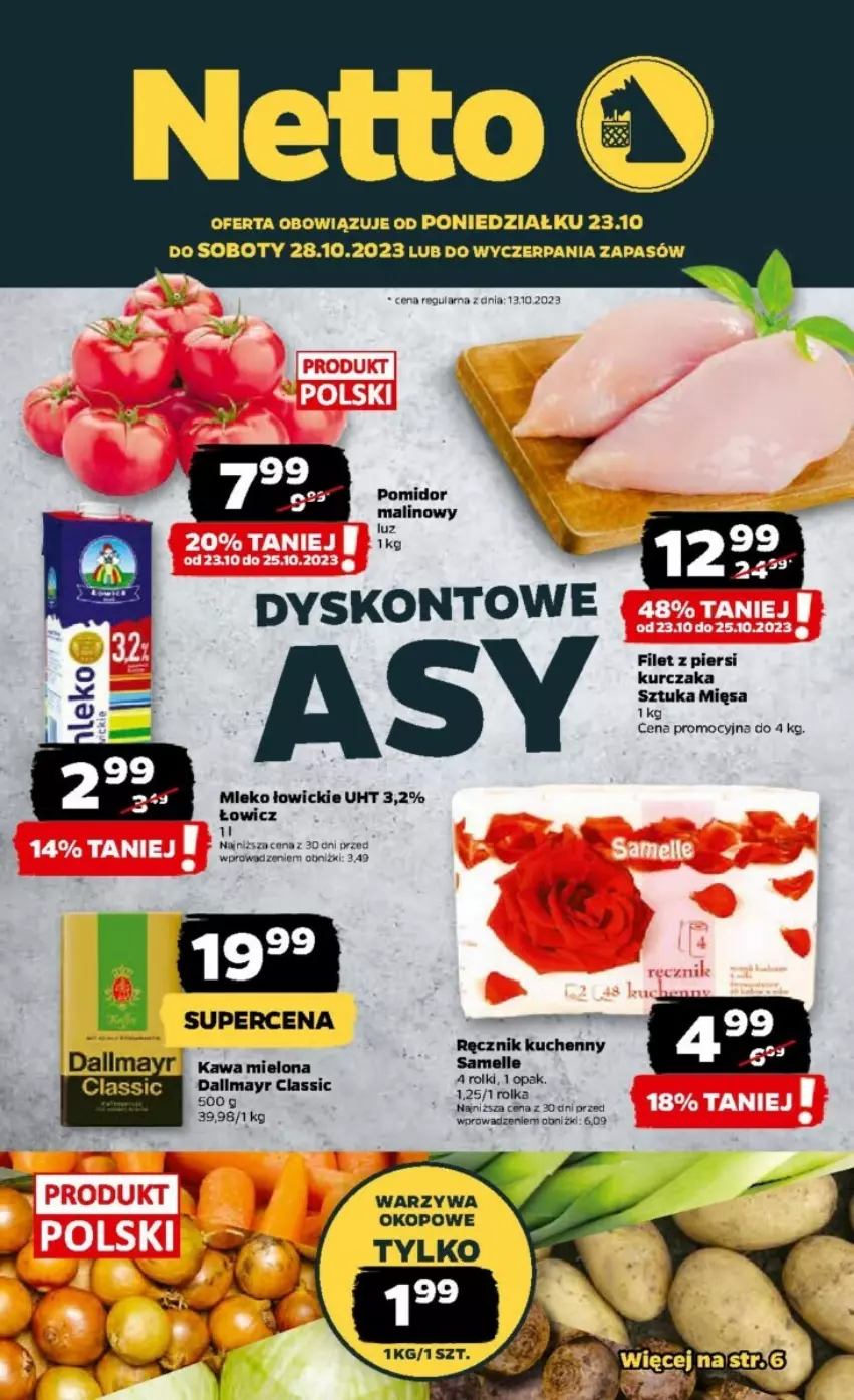 Gazetka promocyjna Netto - ważna 23.10 do 29.10.2023 - strona 1 - produkty: Dallmayr, Filet z piersi kurczaka, Kawa, Kawa mielona, Kurczak, Pomidor malinowy, Ręcznik, Ręcznik kuchenny, Warzywa