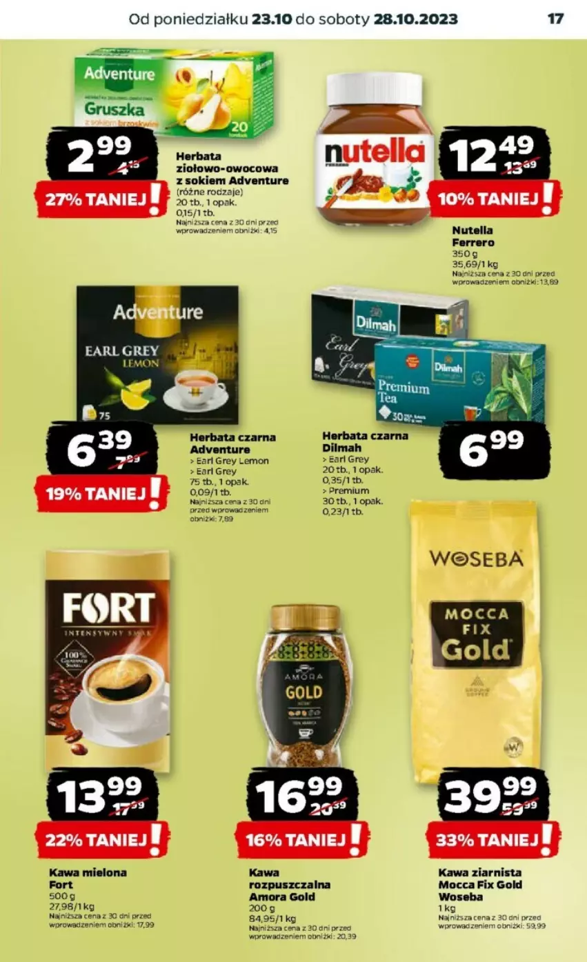 Gazetka promocyjna Netto - ważna 23.10 do 29.10.2023 - strona 9 - produkty: Dilmah, Earl Grey, Ferrero, Herbata, Herbata czarna, Kawa, Kawa mielona, Kawa ziarnista, Mocca Fix Gold, Nutella, Sok, Woseba