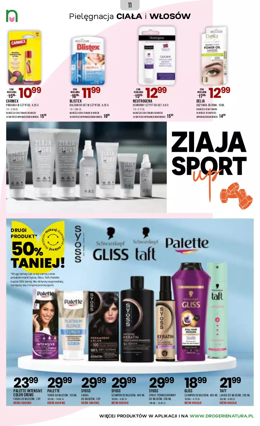 Gazetka promocyjna Drogerie Natura - Gazetka Drogerie Natura - ważna 29.12.2025 do 19.01.2026 - strona 11 - produkty: Balsam do ust, Color Creme, Fa, Farba do włosów, Lakier, Lakier do włosów, Neutrogena, Odżywka, Palette, Syoss, Szampon, Taft
