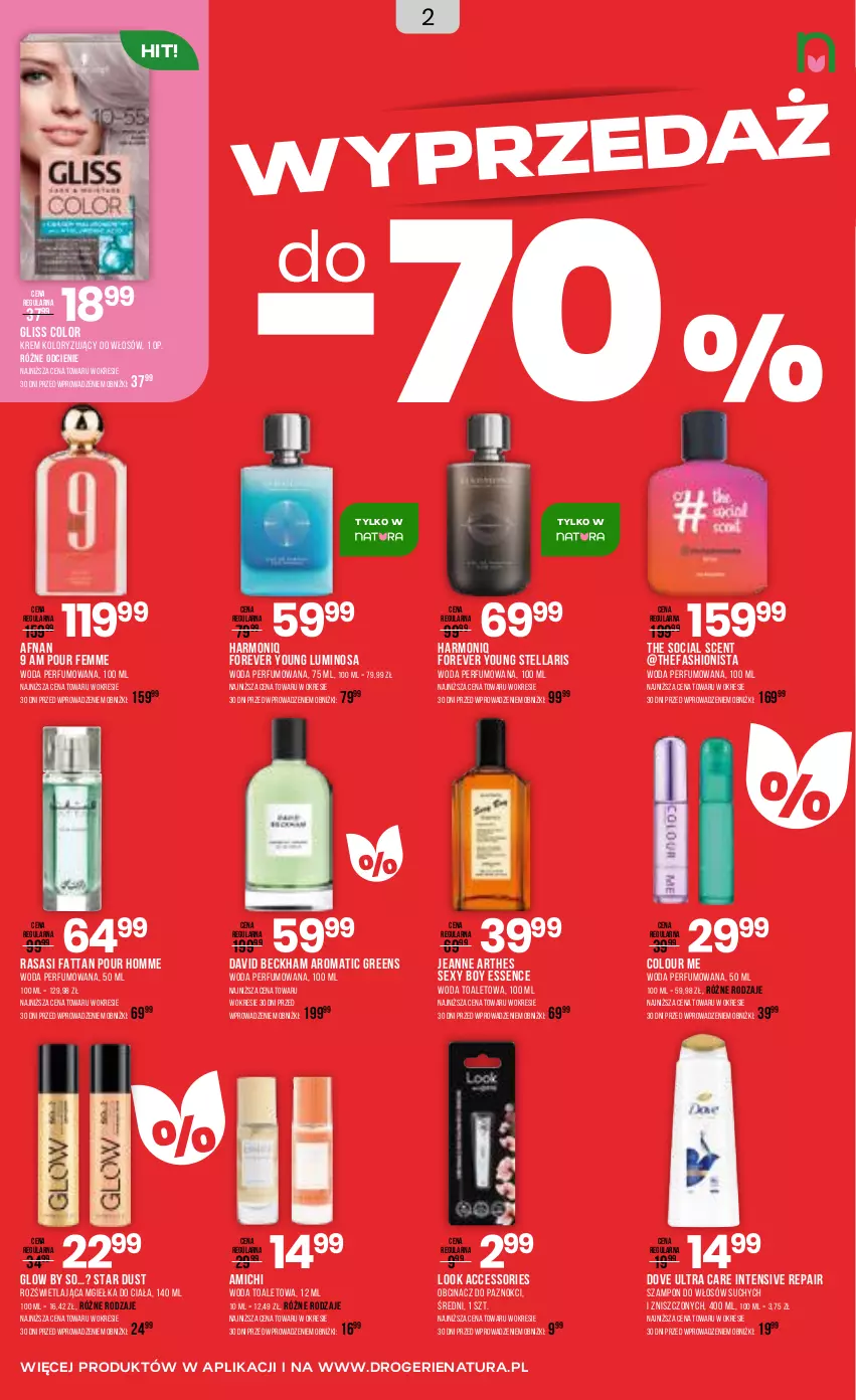 Gazetka promocyjna Drogerie Natura - Gazetka Drogerie Natura - ważna 29.12.2025 do 19.01.2026 - strona 2 - produkty: David Beckham, Dove, Fa, Krem koloryzujący do włosów, Perfum, Stellaris, Szampon, Woda, Woda perfumowana, Woda toaletowa