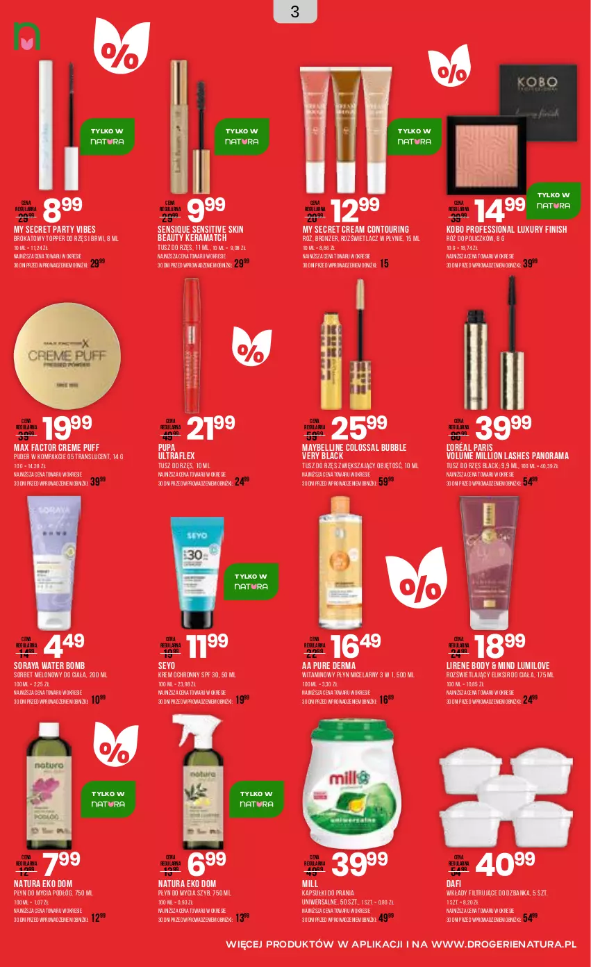Gazetka promocyjna Drogerie Natura - Gazetka Drogerie Natura - ważna 29.12.2025 do 19.01.2026 - strona 3 - produkty: Bell, Body, Bronzer, Fa, Finish, Kapsułki do prania, KOBO, Lack, Lion, Lirene, Max Factor, Maybelline, Melon, Płyn do mycia, Płyn do mycia podłóg, Płyn micelarny, Puder, Puf, Pupa, Pur, Rama, Róż do policzków, Rozświetlacz, Top, Tran, Tusz