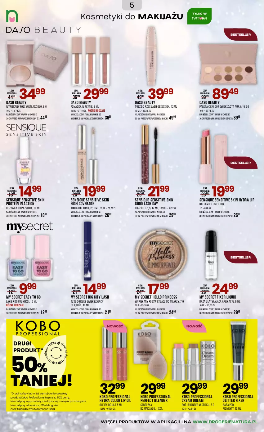 Gazetka promocyjna Drogerie Natura - Gazetka Drogerie Natura - ważna 29.12.2025 do 19.01.2026 - strona 5 - produkty: Balsam do ust, Blender, Bronzer, KOBO, Lakier, Lakier do paznokci, Makijaż, Odżywka, Olej, Paleta, Rozświetlacz, SESSIO, Tusz