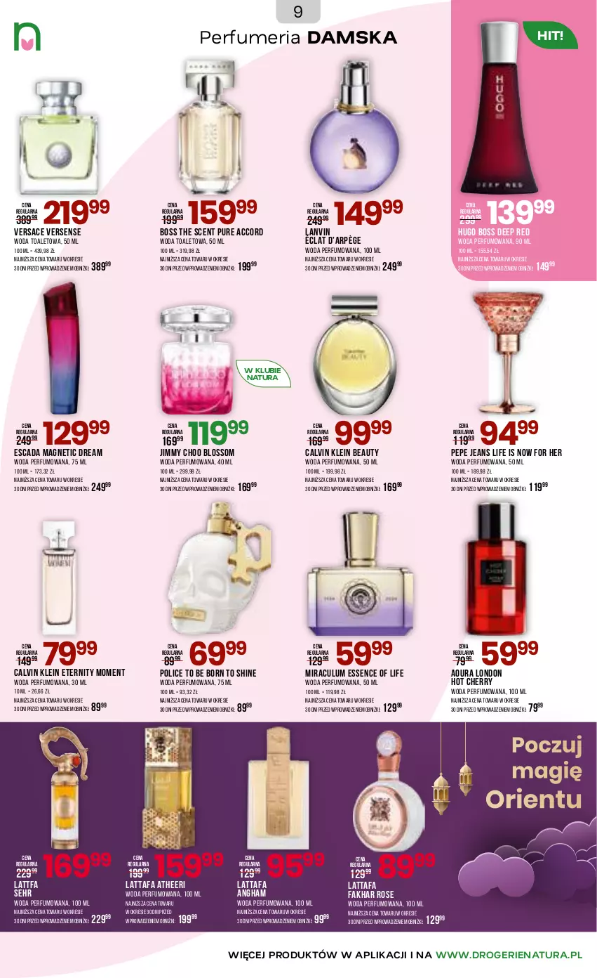Gazetka promocyjna Drogerie Natura - Gazetka Drogerie Natura - ważna 29.12.2025 do 19.01.2026 - strona 9 - produkty: Calvin Klein, Escada, Fa, Hugo Boss, Jimmy Choo, Lanvin, Perfum, Pur, Versace, Woda, Woda perfumowana, Woda toaletowa