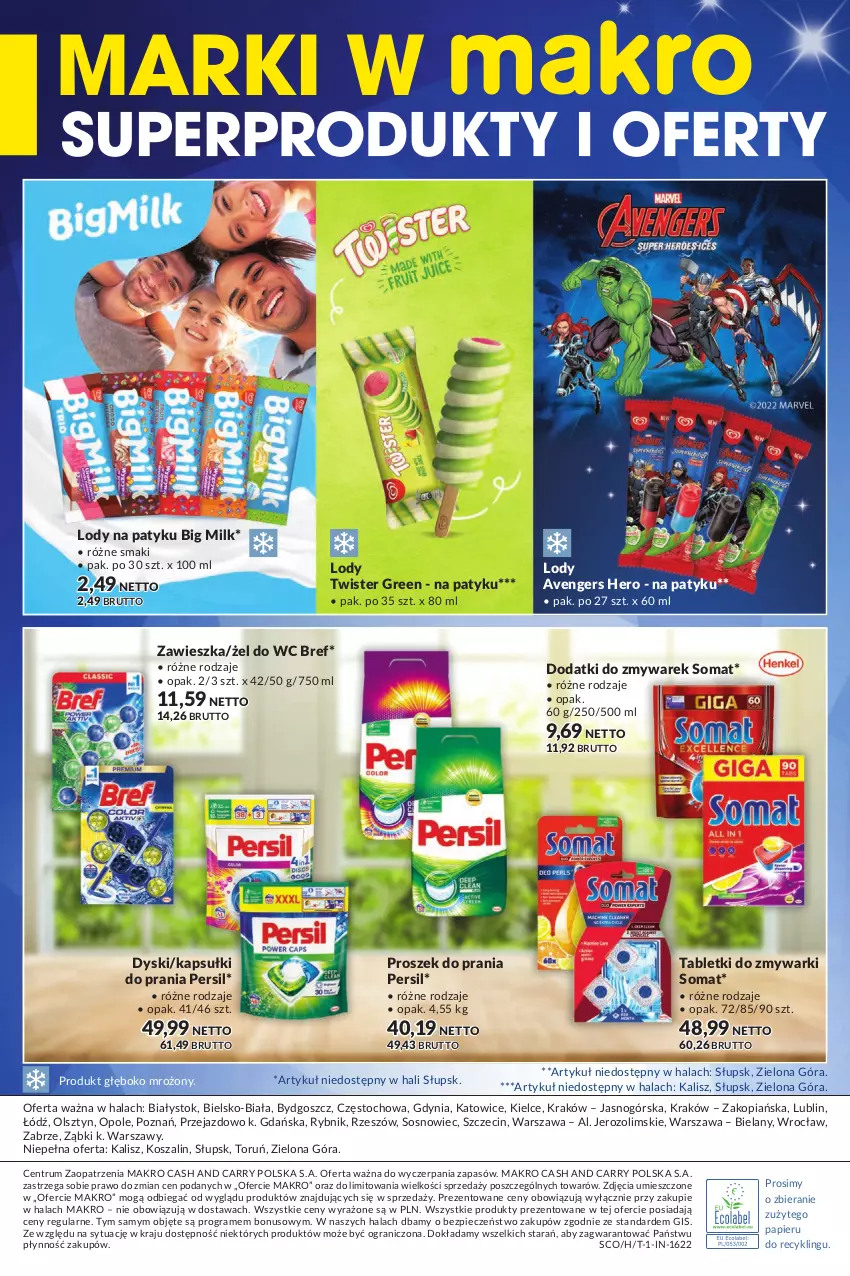 Gazetka promocyjna Makro - [Oferta specjalna] Marki w MAKRO - ważna 26.07 do 08.08.2022 - strona 8 - produkty: Avengers, Big Milk, Bref, Gra, Kapsułki do prania, Kosz, Lody, Papier, Persil, Piec, Proszek do prania, Rum, Somat, Sos, Szal, Tablet, Tabletki do zmywarki, Zmywarki