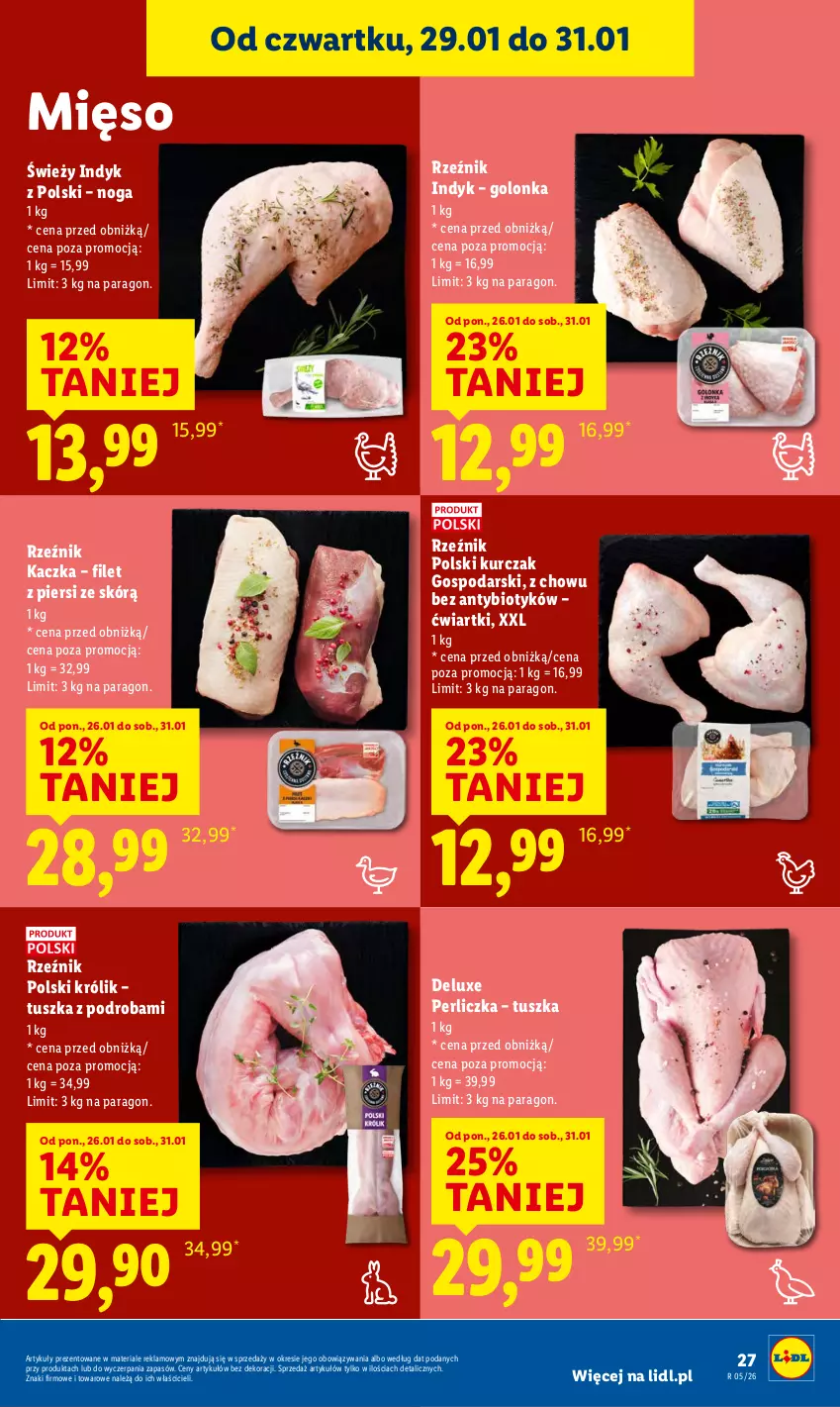 Gazetka promocyjna Lidl - GAZETKA - ważna 29.01 do 31.01.2026 - strona 27 - produkty: Kaczka, Królik, Kurczak, Mięso, Perliczka, Tusz