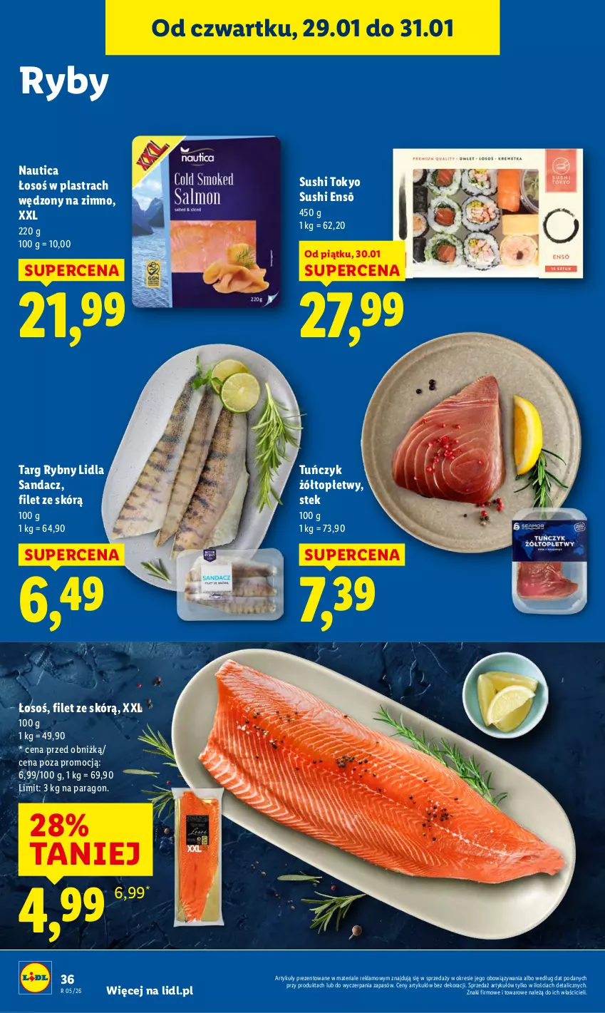Gazetka promocyjna Lidl - GAZETKA - ważna 29.01 do 31.01.2026 - strona 36 - produkty: Sandacz, Stek, Sushi, Top, Tuńczyk