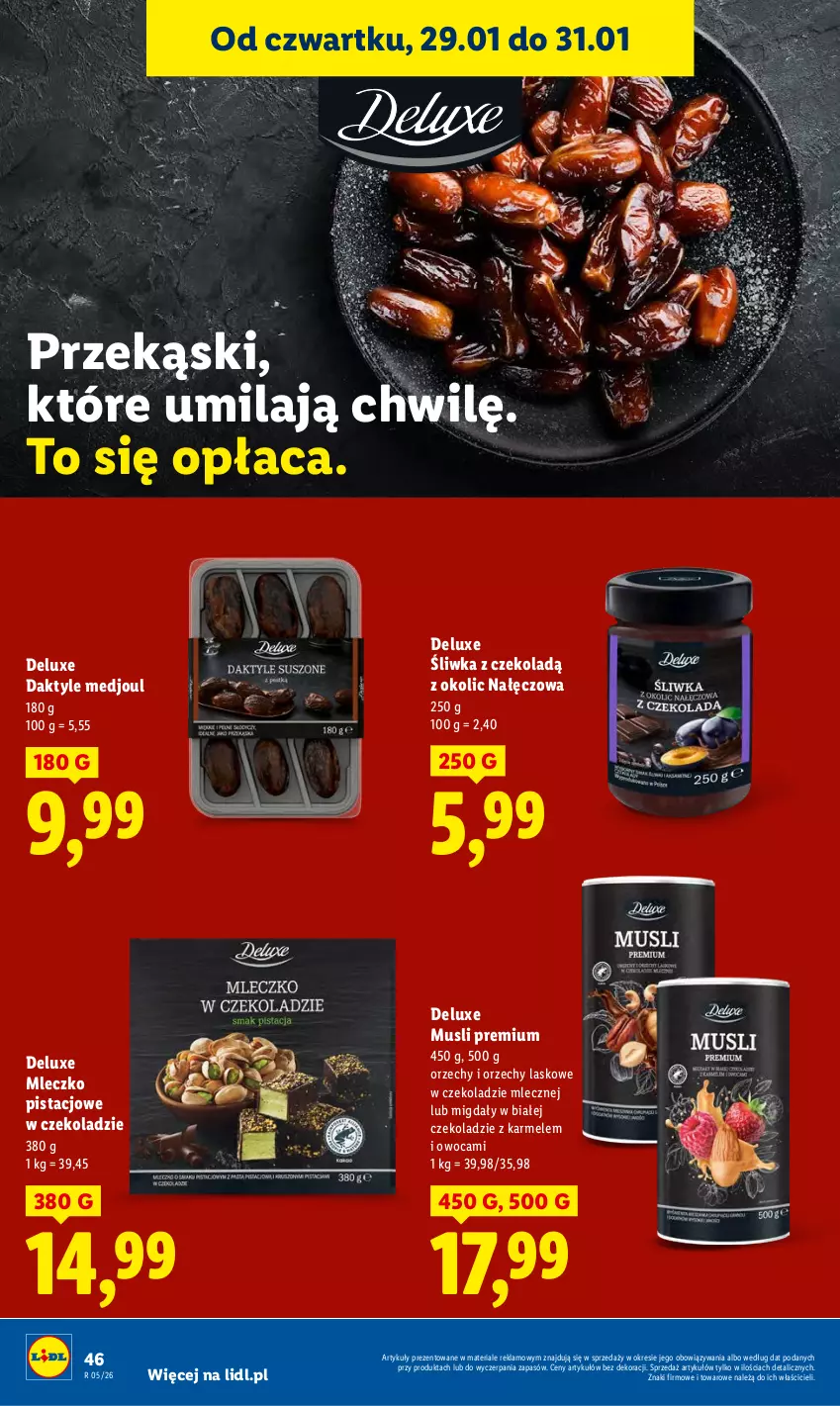 Gazetka promocyjna Lidl - GAZETKA - ważna 29.01 do 31.01.2026 - strona 46 - produkty: Daktyle, Migdały, Mleczko, Mus