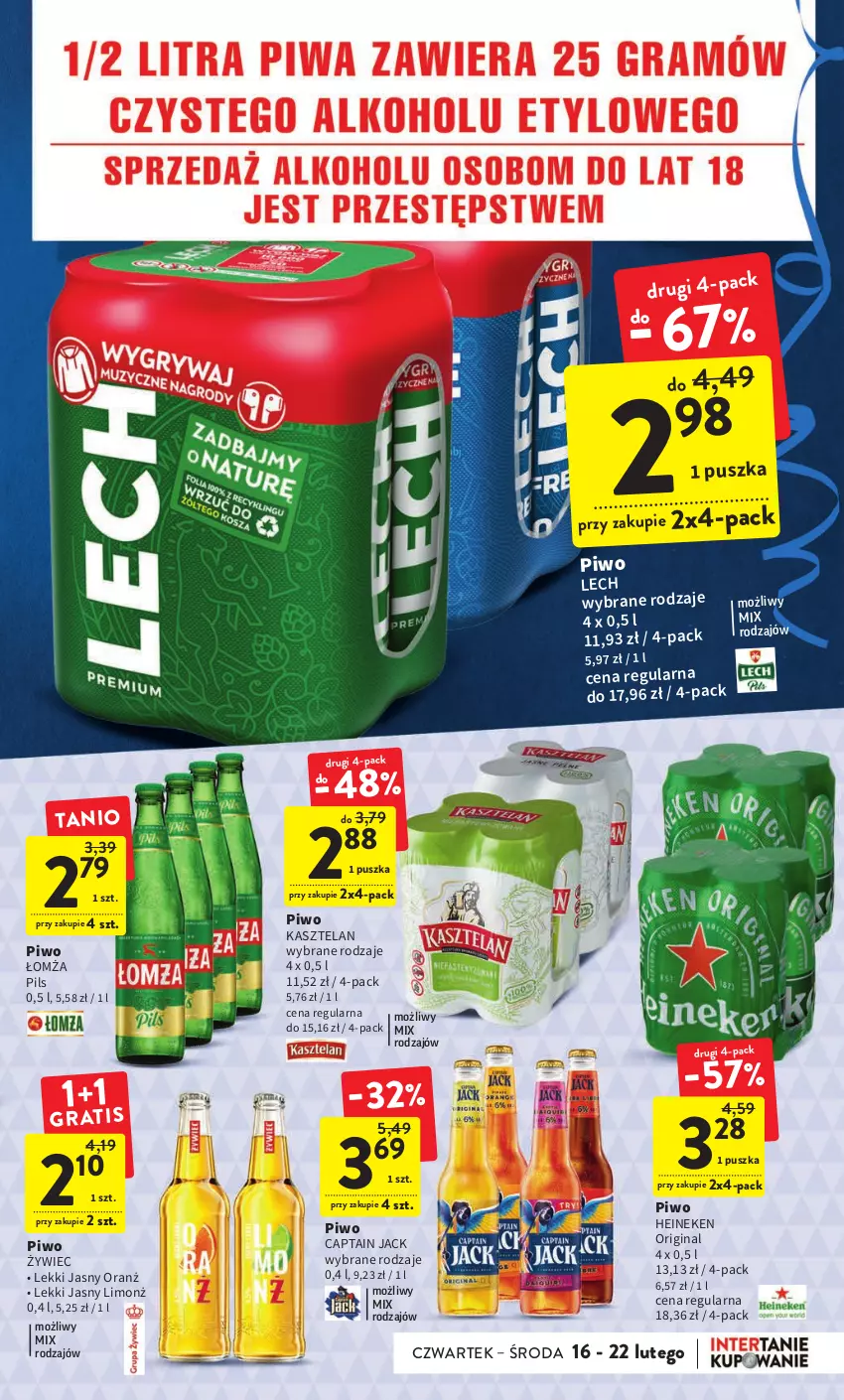 Gazetka promocyjna Intermarche - Gazetka Intermarche - ważna 16.02 do 22.02.2023 - strona 15 - produkty: Captain Jack, Gin, Heineken, Kasztelan, Piwo