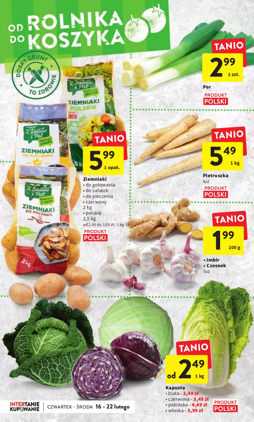 Gazetka promocyjna Intermarche - Gazetka Intermarche - ważna 16.02 do 22.02.2023 - strona 18 - produkty: Czosnek, Imbir, Piec, Pietruszka, Por, Sałat, Ziemniaki