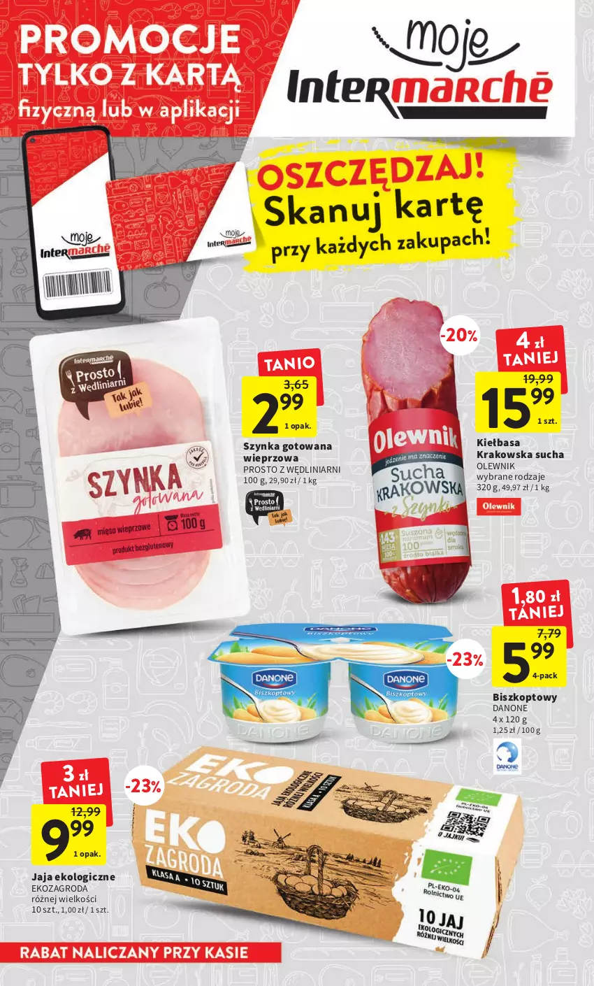 Gazetka promocyjna Intermarche - Gazetka Intermarche - ważna 16.02 do 22.02.2023 - strona 4 - produkty: Danone, Jaja, Kiełbasa, Kiełbasa krakowska, Olewnik, Szynka