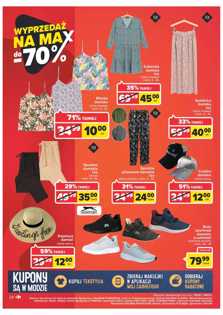 Gazetka promocyjna Carrefour - Gazetka Carrefour - ważna 14.06 do 26.06.2022 - strona 28 - produkty: Buty, Czapka, Fa, Por, Sos, Spódnica, Sport