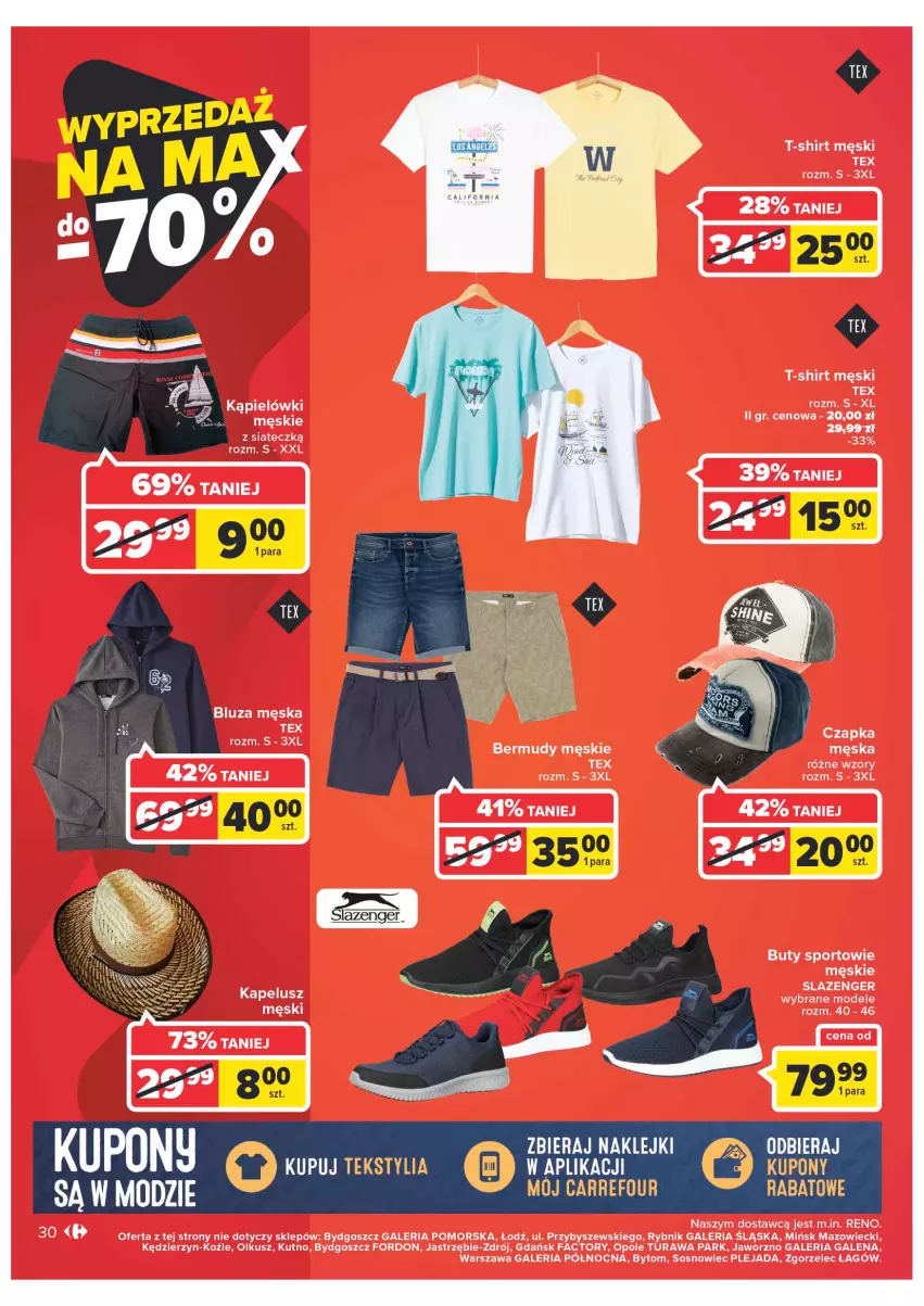 Gazetka promocyjna Carrefour - Gazetka Carrefour - ważna 14.06 do 26.06.2022 - strona 30 - produkty: Bermudy, Buty, Czapka, Fa, Por, Sos, Sport