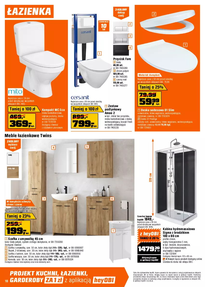 Gazetka promocyjna Obi - Gazetka OBI - ważna 25.03 do 06.04.2026 - strona 10 - produkty: Brodzik, Deska sedesowa, Deska wolnoopadająca, Drzwi, Fa, Komoda, Kompakt WC, Kosz, Meble, Meble łazienkowe, Miska, Moda, Ser, Słupek, Szafka, Szafka z lustrem, Tran, Uchwyty