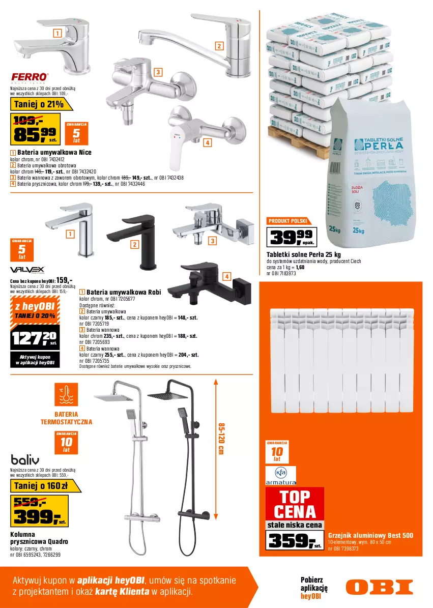 Gazetka promocyjna Obi - Gazetka OBI - ważna 25.03 do 06.04.2026 - strona 11 - produkty: Bateria, Bateria prysznicowa, Bateria umywalkowa, Bateria wannowa, Grzejnik, Perła, Sok, Tablet, Termos, Top