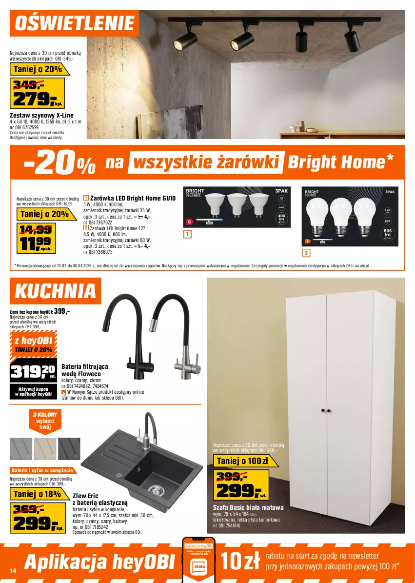 Gazetka promocyjna Obi - Gazetka OBI - ważna 25.03 do 06.04.2026 - strona 14 - produkty: Bateria, Fa, Kuchnia, Lakier, Płyta, Syfon, Szafa, Szafka, Zlew
