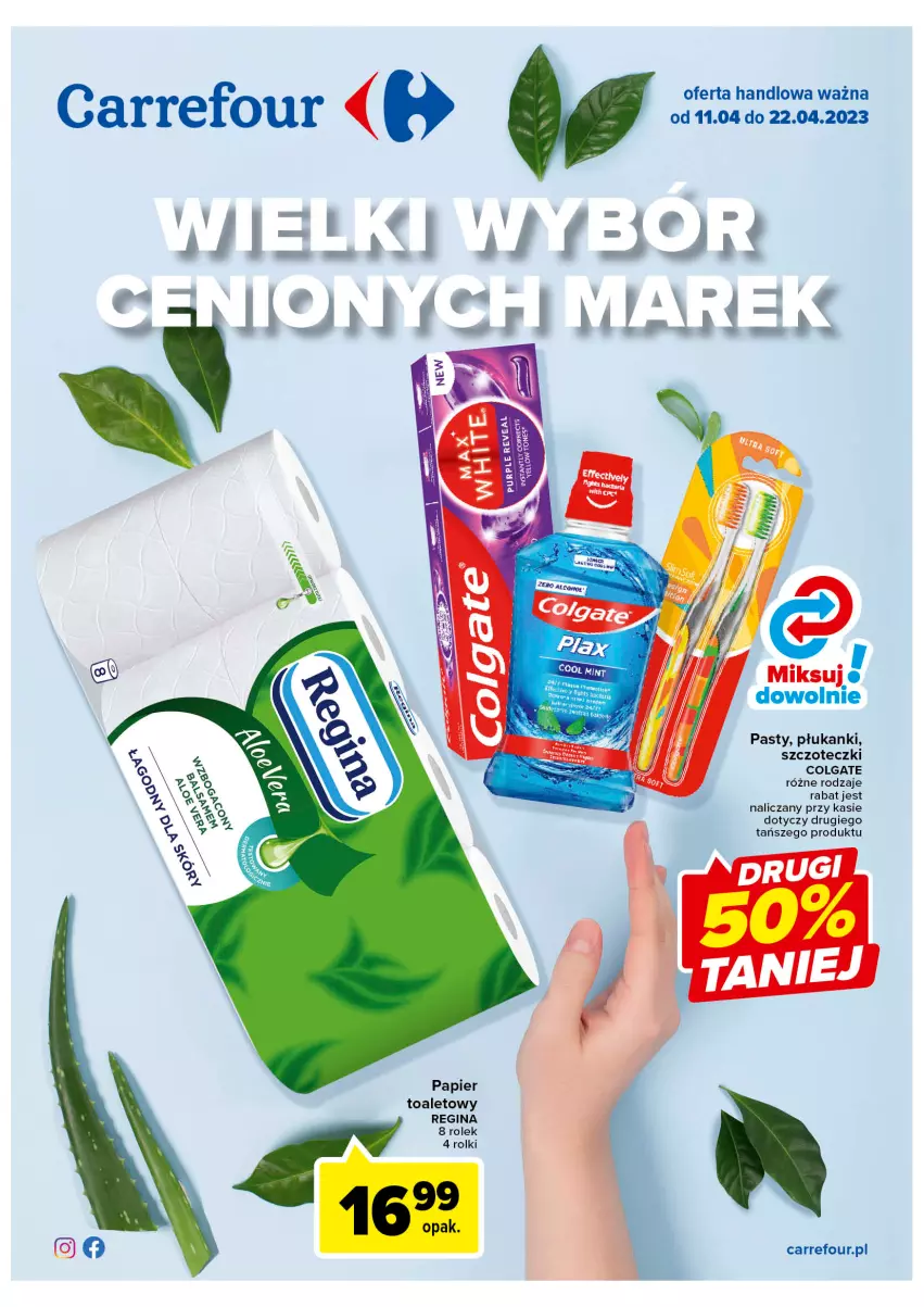 Gazetka promocyjna Carrefour - Gazetka Wielki wybór cenionych marek - ważna 11.04 do 22.04.2023 - strona 1 - produkty: Colgate, Gin, LG, Papier, Papier toaletowy, Rolki