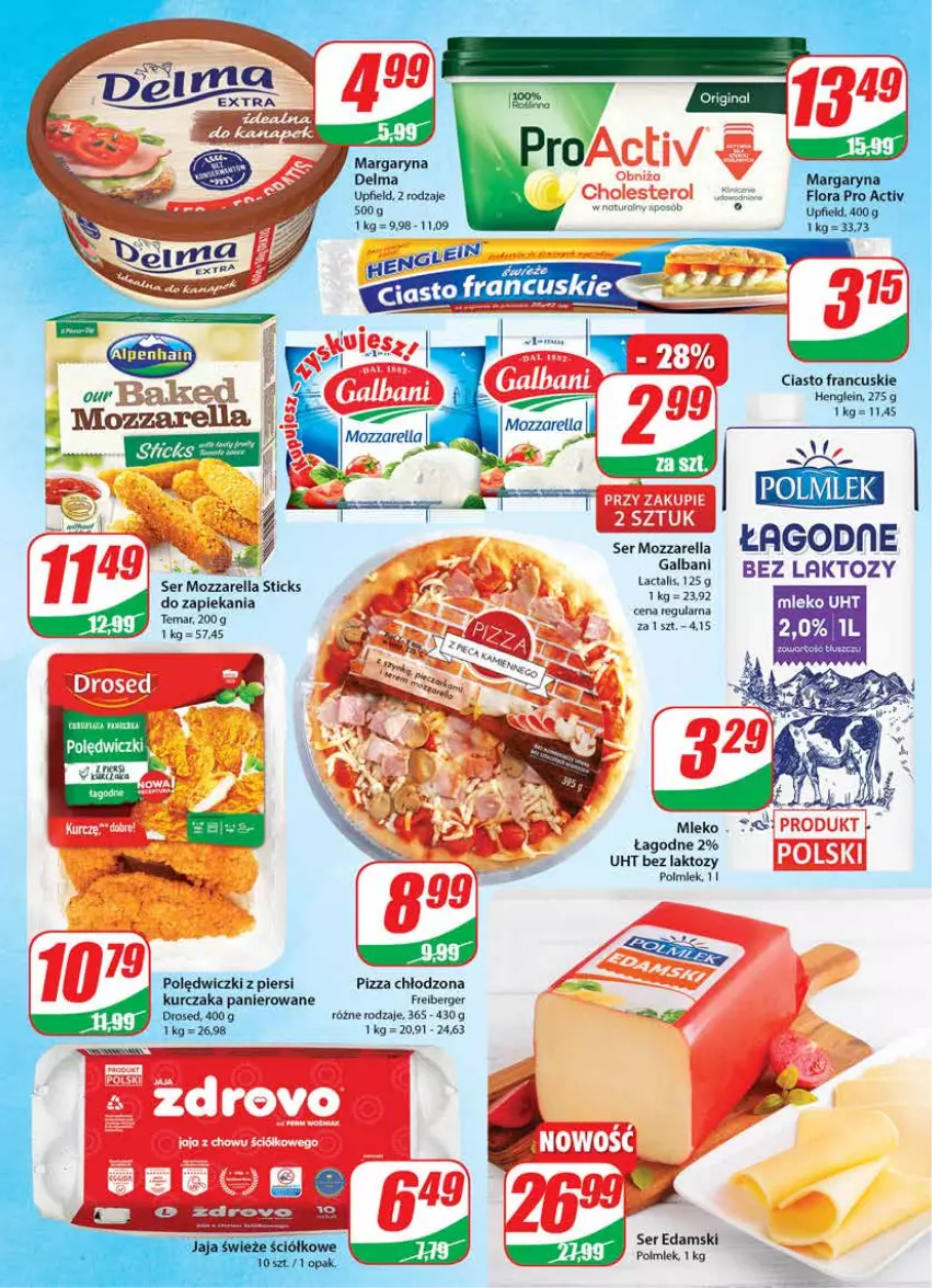 Gazetka promocyjna Dino - Gazetka - ważna 24.08 do 30.08.2022 - strona 13 - produkty: Ciasto francuskie, Delma, Edam, Galbani, Kurczak, Margaryna, Mleko, Mozzarella, Pizza, Polmiek, Ser