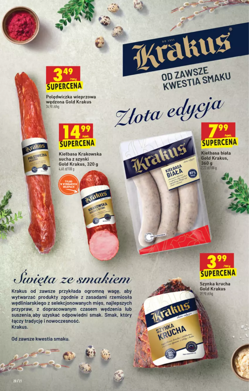 Gazetka promocyjna Biedronka - W tym tygodniu PN - ważna 25.03 do 31.03.2021 - strona 20 - produkty: Kiełbasa, Kiełbasa krakowska, Krakus, Polędwiczka wieprzowa, Szynka