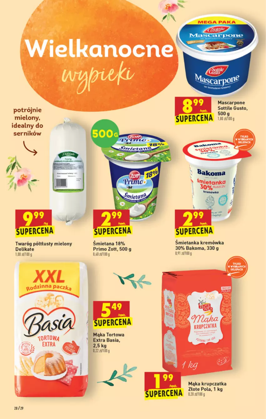 Gazetka promocyjna Biedronka - W tym tygodniu PN - ważna 25.03 do 31.03.2021 - strona 28 - produkty: Bakoma, Basia, Kremówka, Mąka, Mąka tortowa, Mascarpone, Ser, Sos, Twaróg, Twaróg półtłusty, Zott