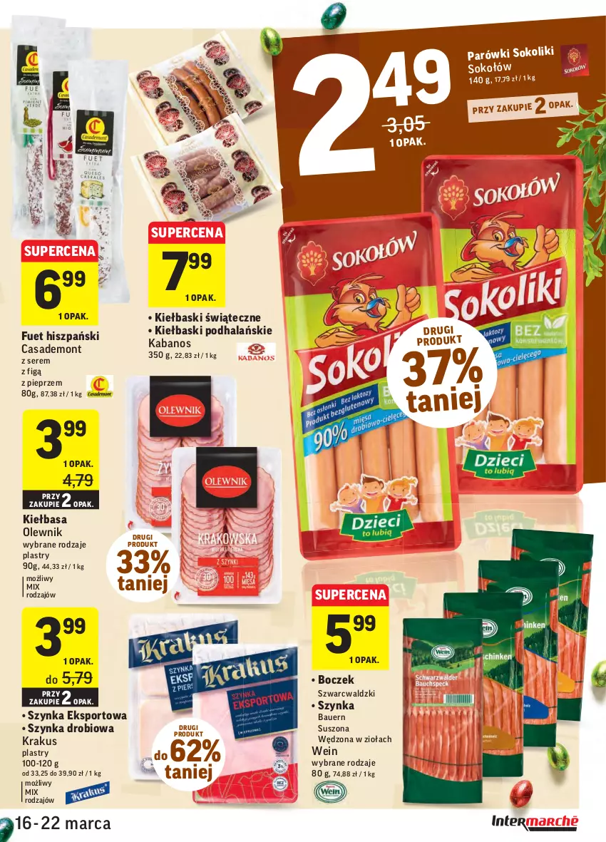 Gazetka promocyjna Intermarche - Wielkanoc I - ważna 16.03 do 22.03.2021 - strona 13 - produkty: Boczek, Kabanos, Kiełbasa, Krakus, Olewnik, Parówki, Parówki sokoliki, Pieprz, Por, Ser, Sok, Sport, Szynka