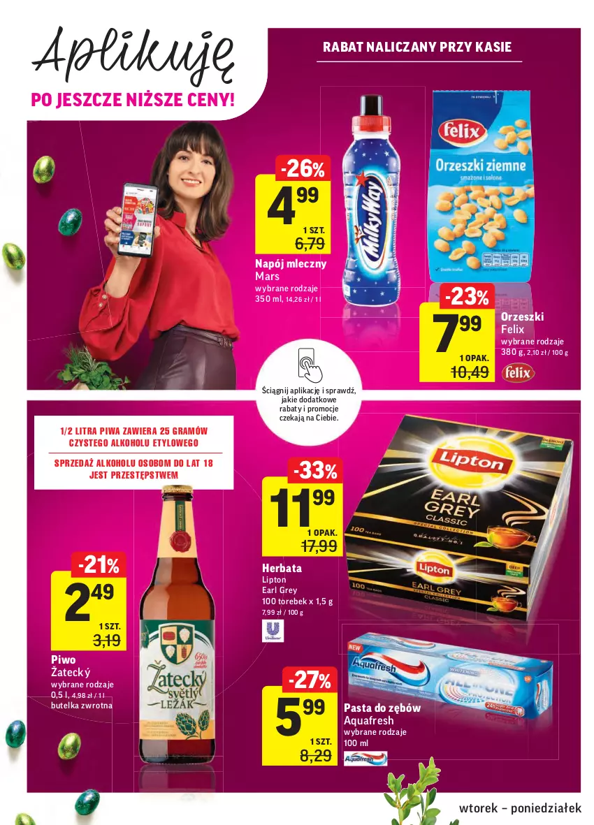 Gazetka promocyjna Intermarche - Wielkanoc I - ważna 16.03 do 22.03.2021 - strona 28 - produkty: Aquafresh, Earl Grey, Felix, Gra, Herbata, Lipton, Mars, Napój, Napój mleczny, Orzeszki, Pasta do zębów, Piwa, Piwo