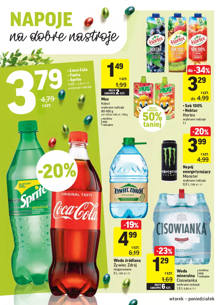 Gazetka promocyjna Intermarche - Wielkanoc I - ważna 16.03 do 22.03.2021 - strona 34 - produkty: Cisowianka, Fa, Fanta, Hortex, Kubuś, LANA, Mus, Napój, Napoje, Nektar, Sok, Sprite, Woda, Woda mineralna