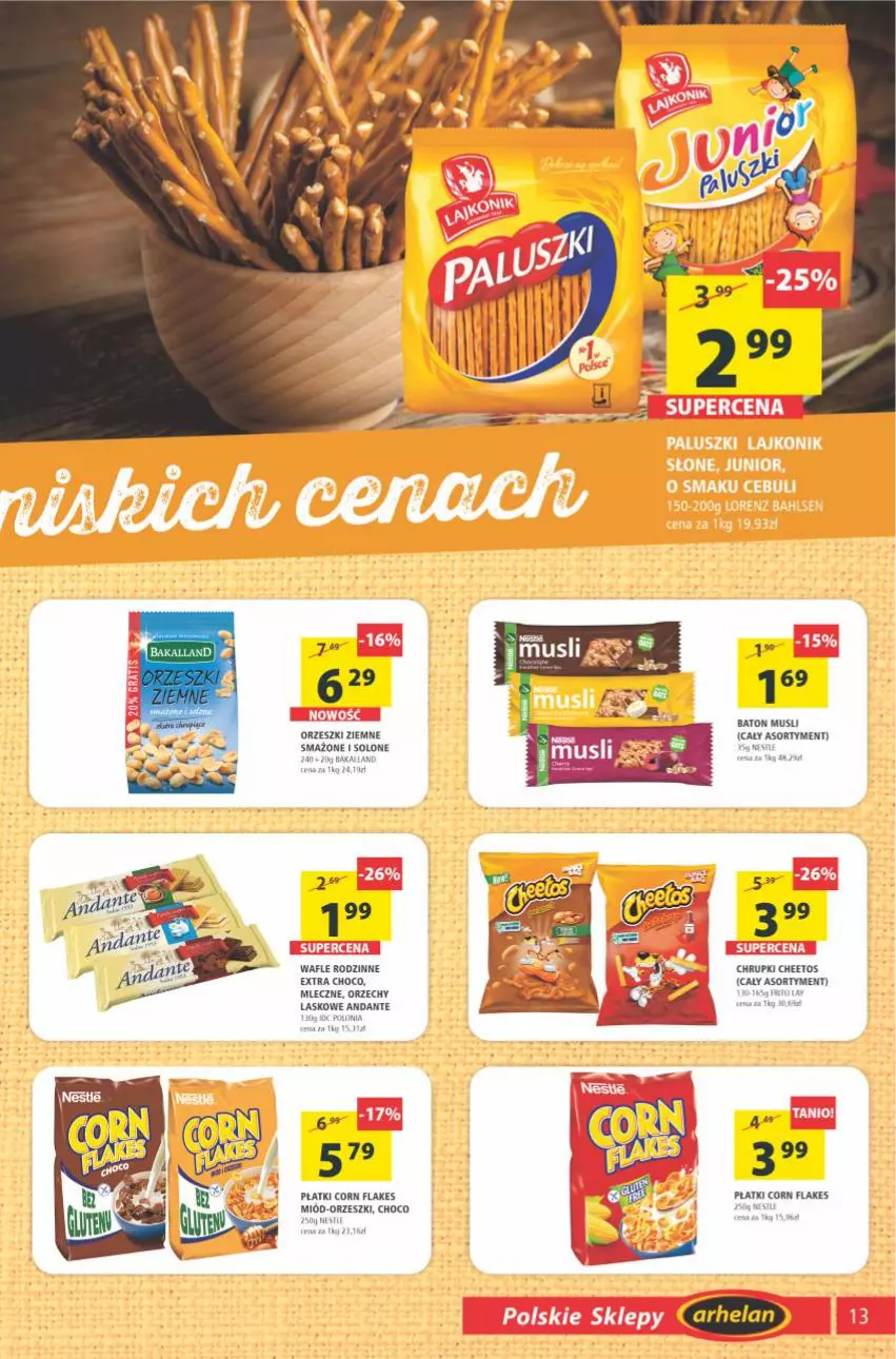 Gazetka promocyjna Arhelan - Gazetka - ważna 07.05 do 16.05.2021 - strona 13 - produkty: Baton, Cheetos, Chrupki, Corn flakes, LG, Mus, Orzeszki, Orzeszki ziemne, Wafle