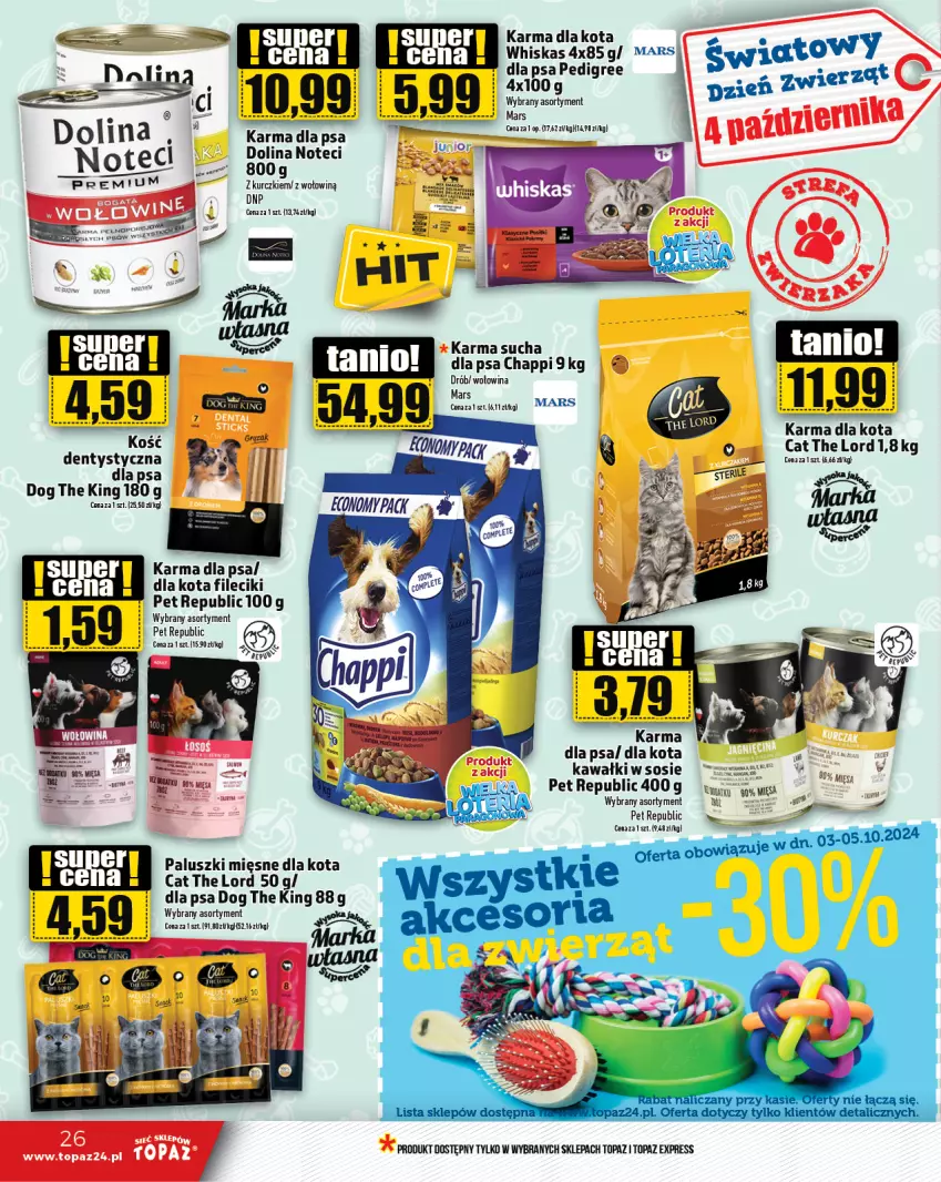 Gazetka promocyjna Topaz - Gazetka - ważna 03.10 do 09.10.2024 - strona 26 - produkty: Chappi, Drób, Kawa, Mars, Pedigree, Sos, Top, Whiskas, Wołowina