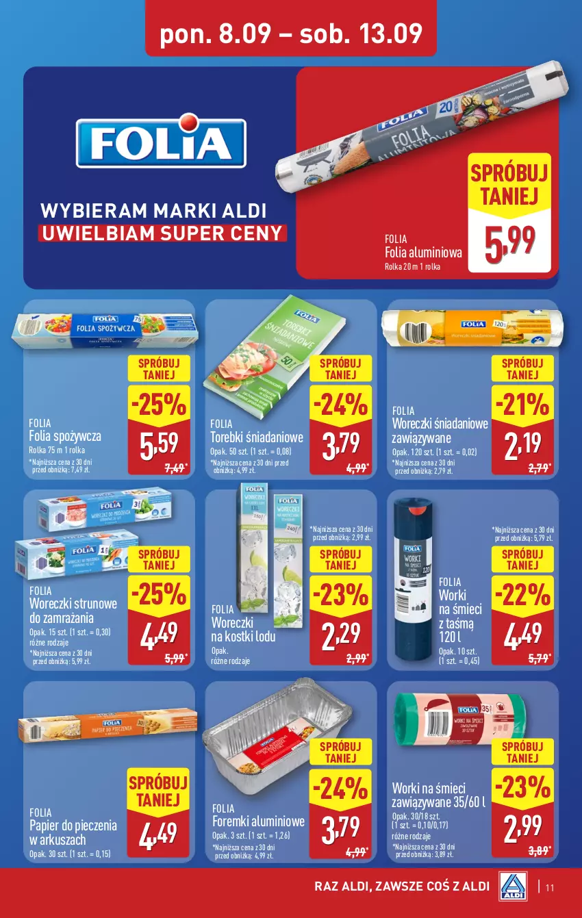 Gazetka promocyjna Aldi - Pełna oferta - ważna 08.09 do 13.09.2025 - strona 11 - produkty: Danio, Folia aluminiowa, Foremki, Papier, Papier do pieczenia, Piec, Worki na śmiec, Worki na śmieci