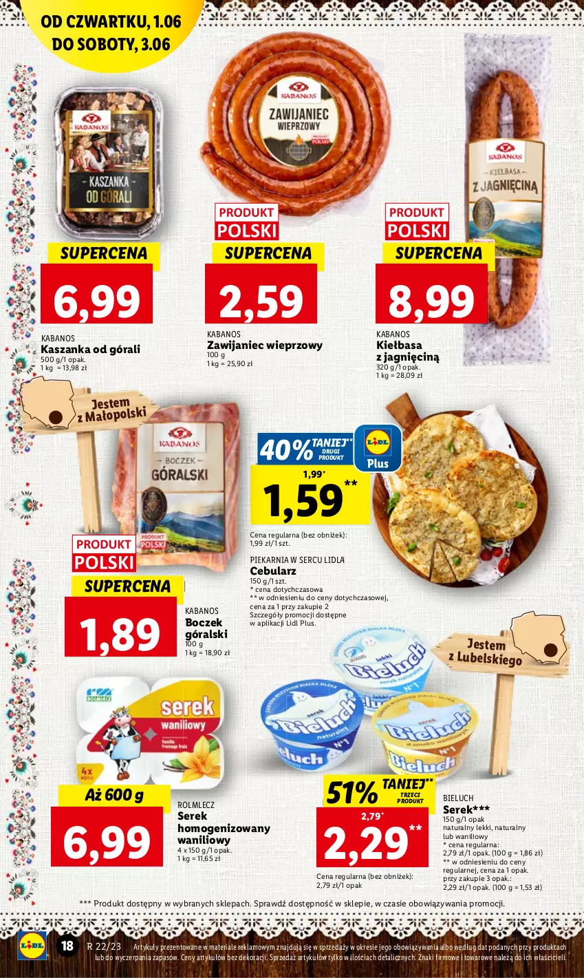 Gazetka promocyjna Lidl - GAZETKA - ważna 01.06 do 03.06.2023 - strona 24 - produkty: Bieluch, Boczek, Cebula, Kabanos, Kasza, Kaszanka, Kiełbasa, Rolmlecz, Ser, Serek, Serek homogenizowany