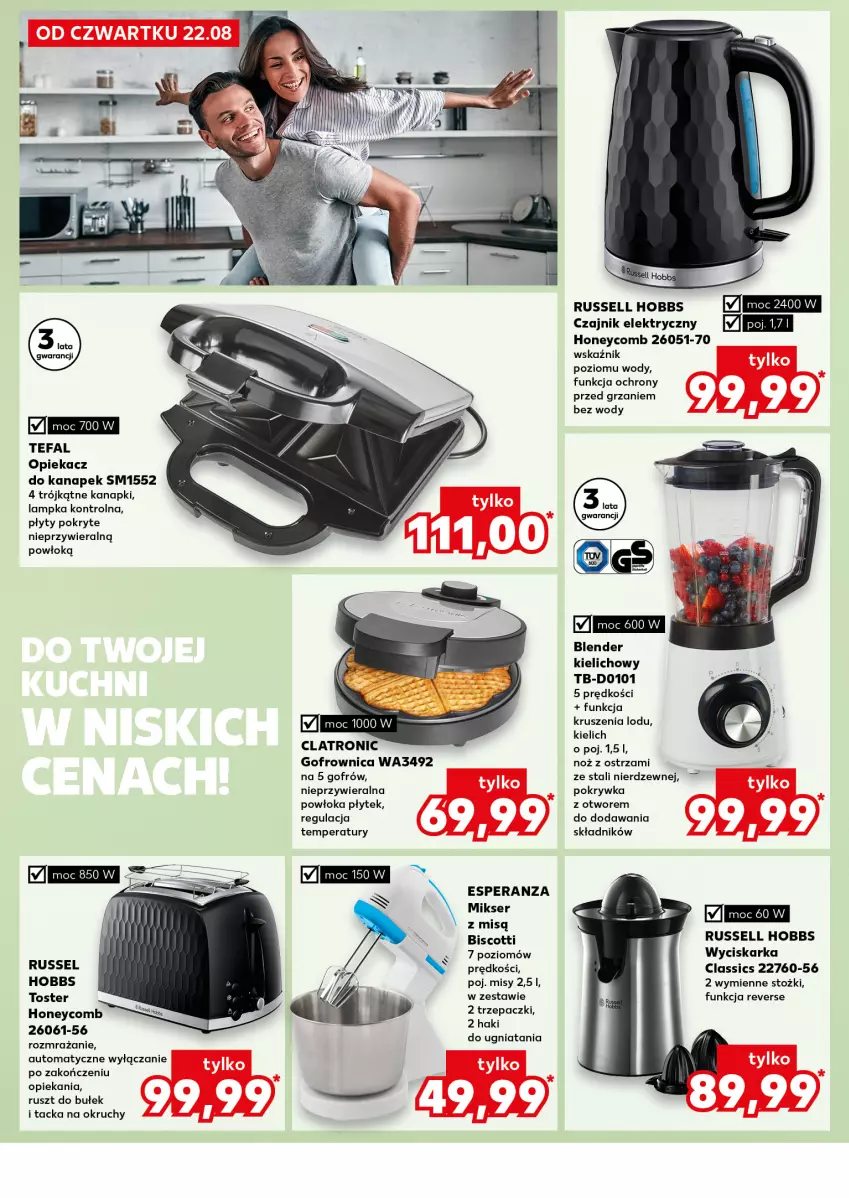 Gazetka promocyjna Kaufland - Kaufland - ważna 22.08 do 28.08.2024 - strona 10 - produkty: Blender, Czajnik, Czajnik elektryczny, Fa, Gofrownica, Mikser, Mikser z misą, Noż, Opiekacz do kanapek, Ser, Tefal, Toster, Wyciskarka