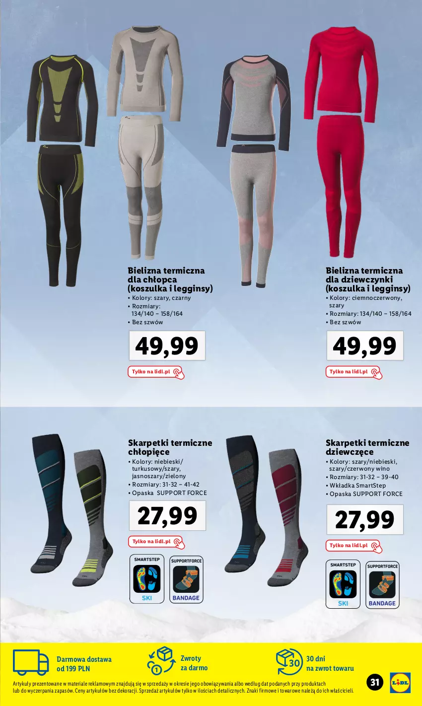 Gazetka promocyjna Lidl - KATALOG MODA SKI - ważna 01.11 do 31.12.2023 - strona 31 - produkty: Bielizna, Gin, Karp, Kosz, Koszulka, Legginsy, Opaska, Por, Skarpetki, Wino