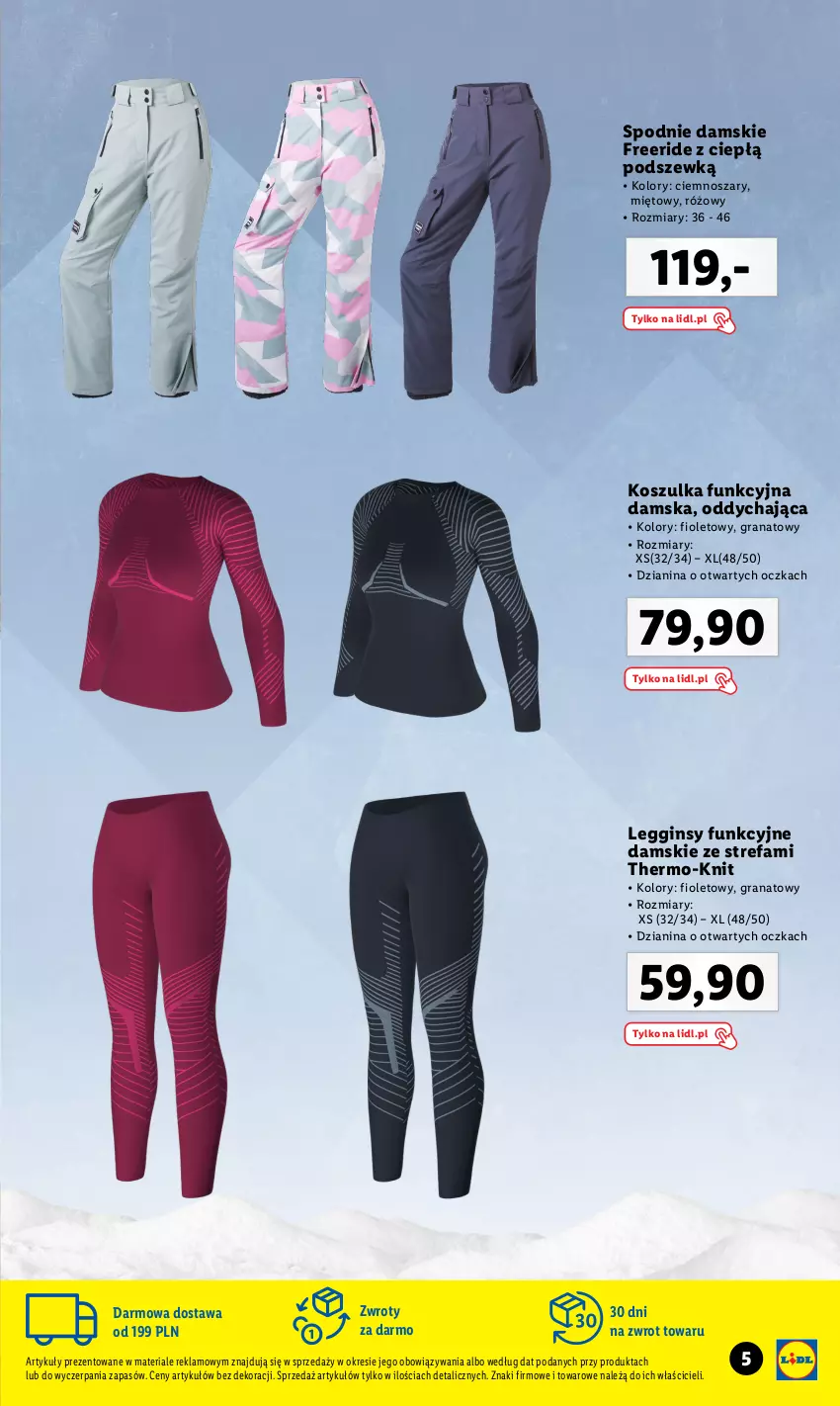 Gazetka promocyjna Lidl - KATALOG MODA SKI - ważna 01.11 do 31.12.2023 - strona 5 - produkty: Fa, Gin, Gra, Granat, Klej, Kosz, Koszulka, Koszulka funkcyjna, Legginsy, Por, Spodnie