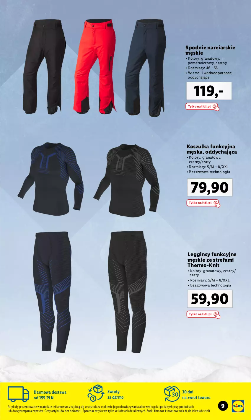 Gazetka promocyjna Lidl - KATALOG MODA SKI - ważna 01.11 do 31.12.2023 - strona 9 - produkty: Fa, Gin, Gra, Granat, Klej, Kosz, Koszulka, Koszulka funkcyjna, Legginsy, Ochraniacze, Por, Spodnie