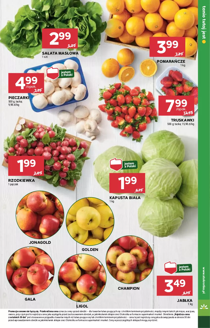 Gazetka promocyjna Stokrotka - Market - ważna 25.04 do 29.04.2024 - strona 13 - produkty: Gala, Jabłka, Jonagold, Ligol, Masło, Mięso, Owoce, Piec, Pomarańcze, Rzodkiewka, Sałat, Sałata masłowa, Truskawki, Warzywa