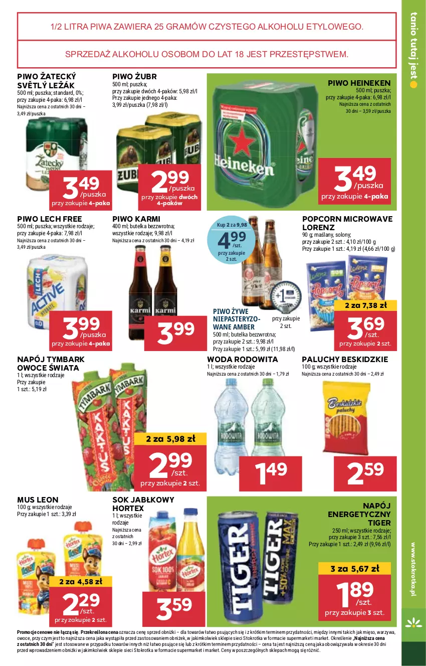 Gazetka promocyjna Stokrotka - Market - ważna 25.04 do 29.04.2024 - strona 25 - produkty: Beskidzki, Gra, Heineken, Hortex, Karmi, Leon, Lorenz, Mięso, Mus, Napój, Napój energetyczny, Owoce, Piwa, Piwo, Popcorn, Sok, Sok jabłkowy, Tiger, Tymbark, Warzywa, Woda