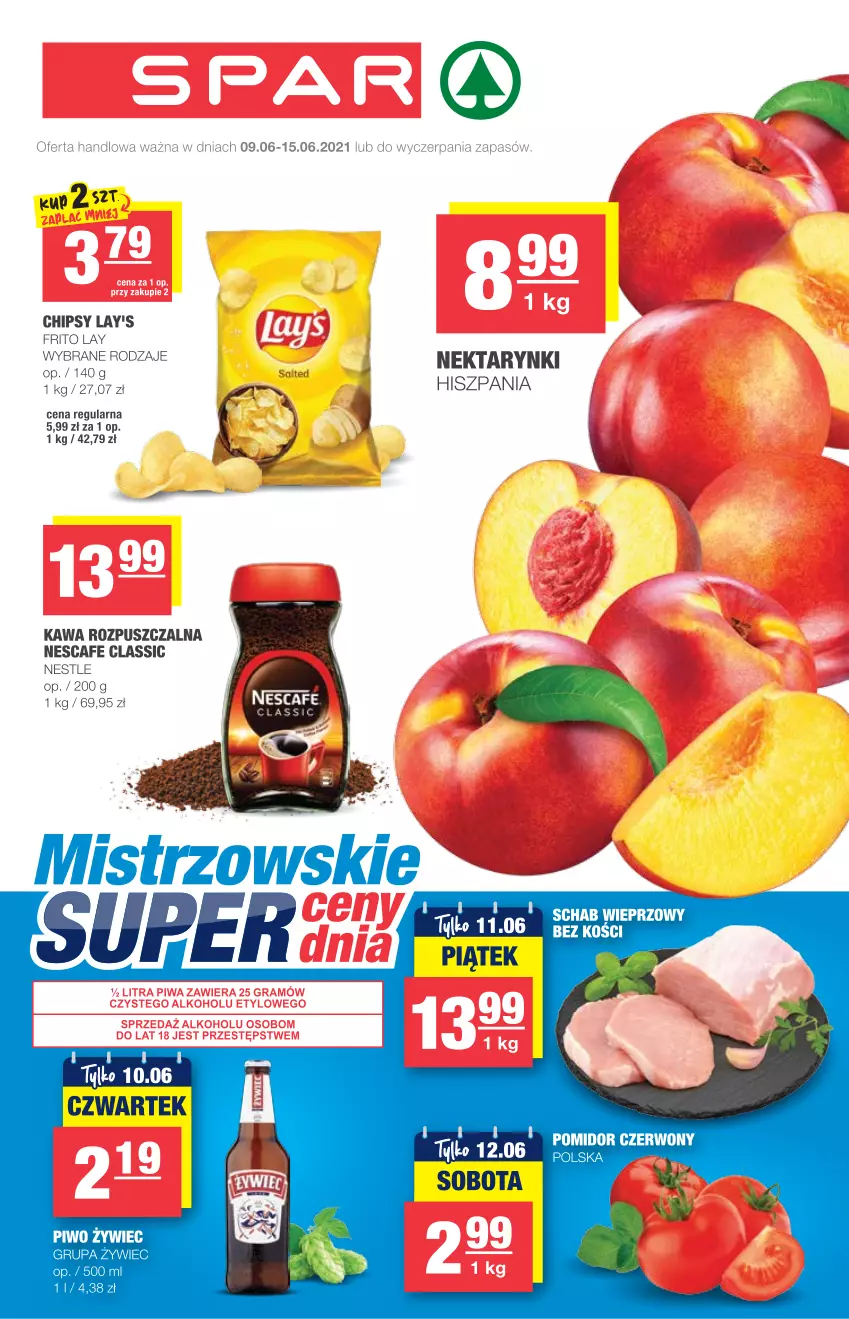 Gazetka promocyjna Spar - Eurospar - ważna 09.06 do 15.06.2021 - strona 1 - produkty: Chipsy, Kawa, Kawa rozpuszczalna, Nektar, Piwo, Schab wieprzowy