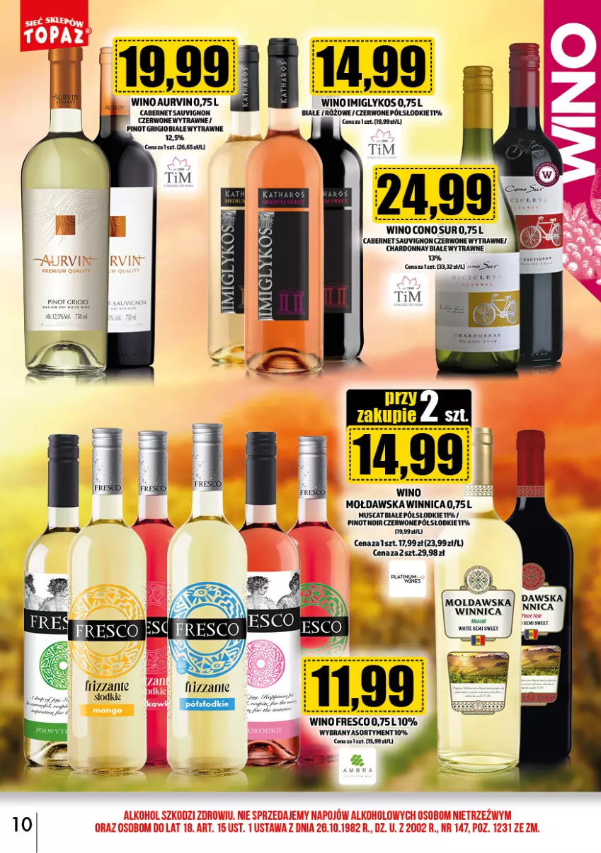 Gazetka promocyjna Topaz - Gazetka - ważna 02.11 do 30.11.2024 - strona 10 - produkty: Cabernet Sauvignon, Chardonnay, Fresco, Mus, Pinot Grigio, Wino